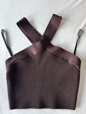 Aritzia Babaton Brown Sculpt Knit Criss Cross Crop Tank